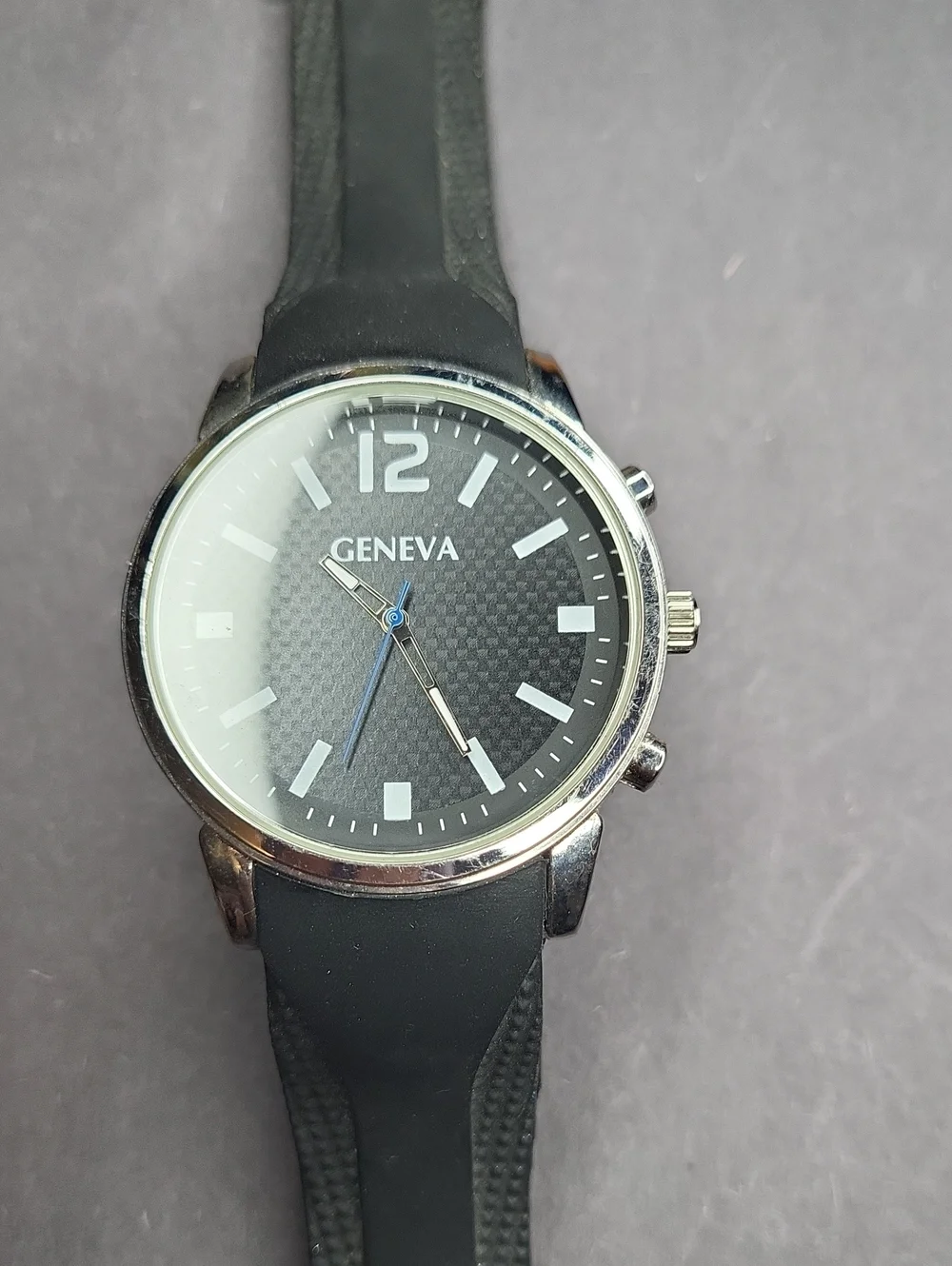 Geneva Men’s Black Dial Watch with Blue Second Hand